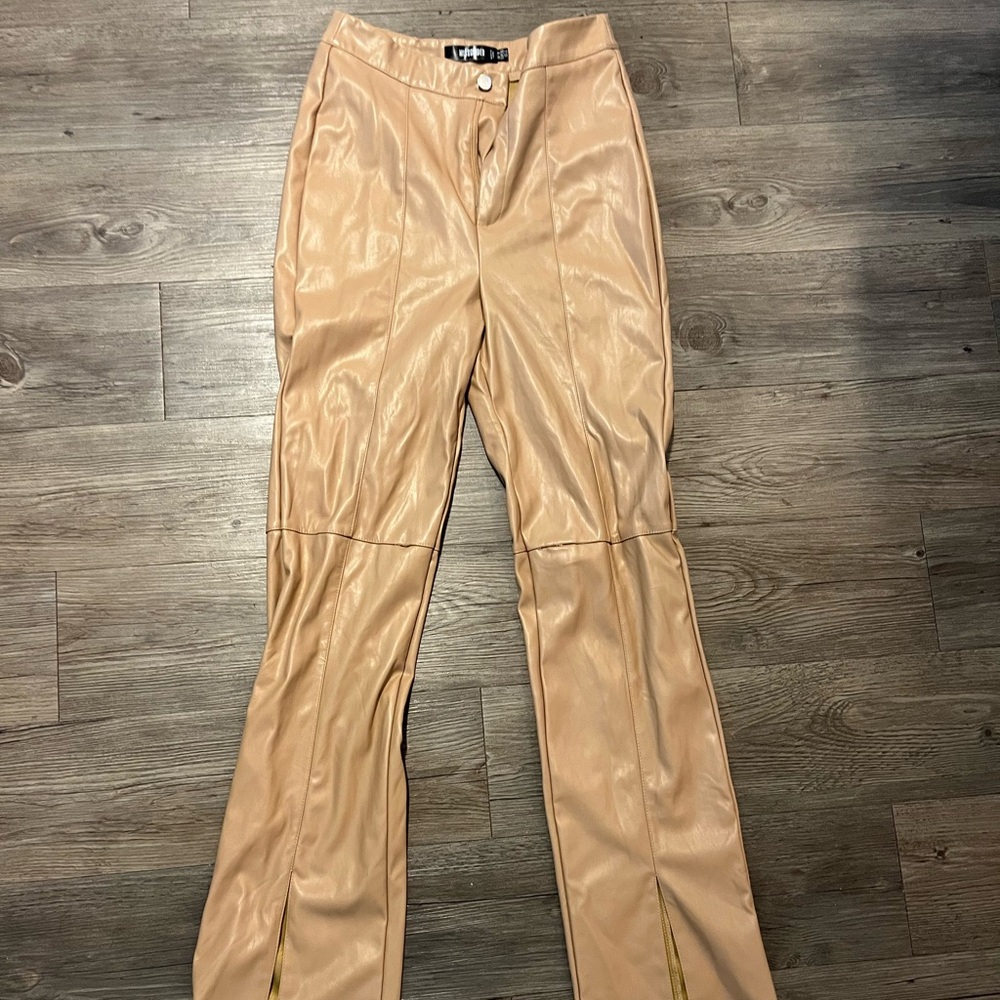 Missguided pleather beige pants